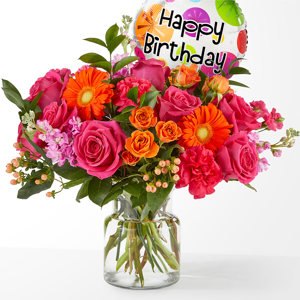 Fiesta Bouquet with Birthday Balloon – Joy Flowers, Hicksville NY