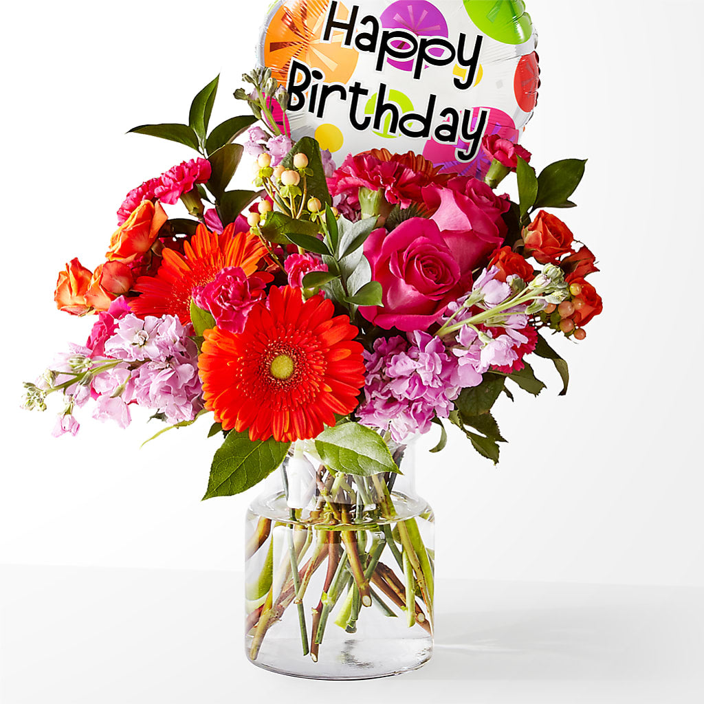 Fiesta Bouquet with Birthday Balloon – Joy Flowers, Hicksville NY
