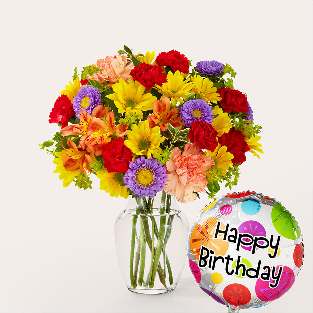 Kaleidoscope Bouquet with Birthday Balloon – Joy Flowers, Hicksville NY