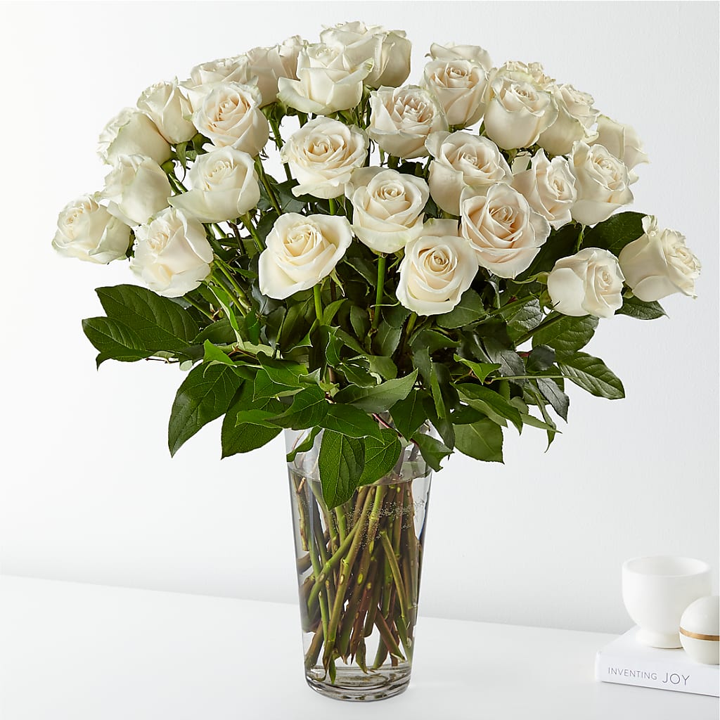 Long Stem White Rose Bouquet – Joy Flowers, Hicksville NY