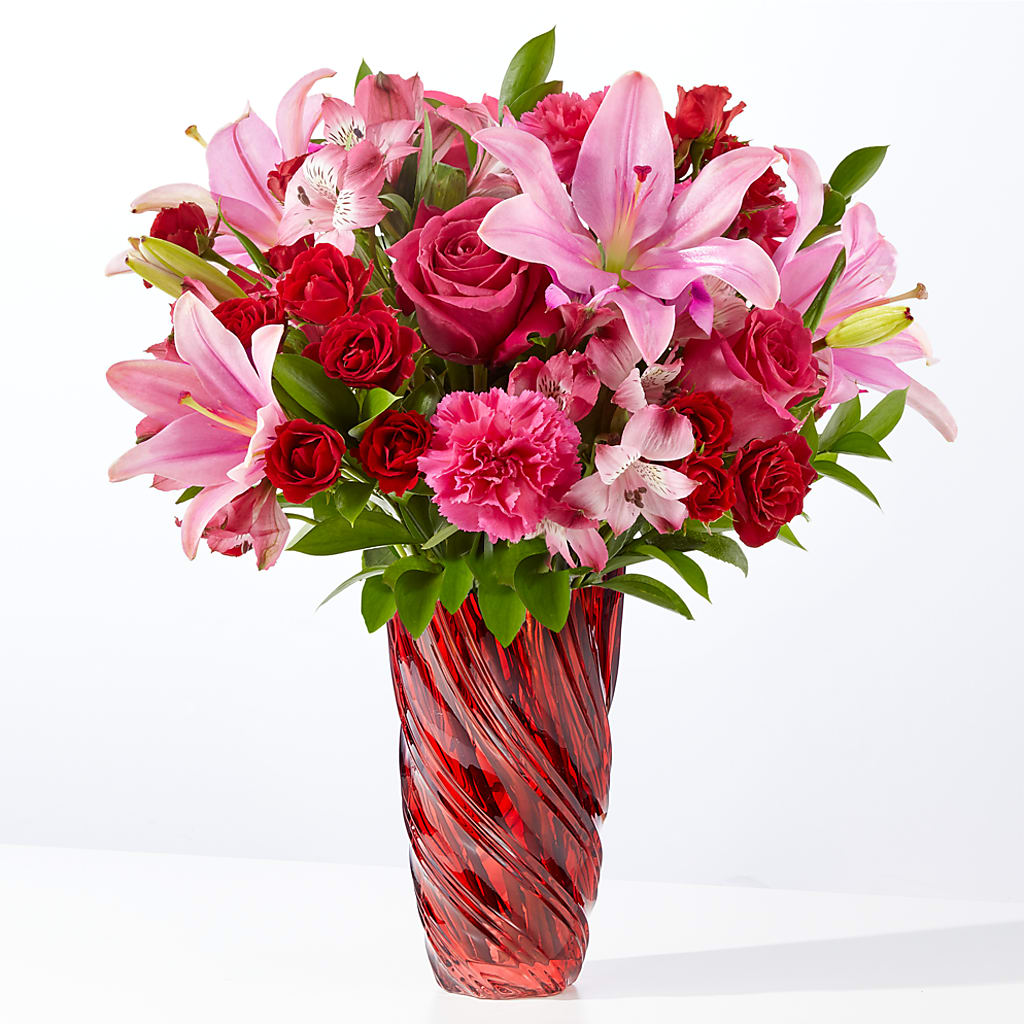 In Love Bouquet with Luxe Swirl Vase – Joy Flowers, Hicksville NY