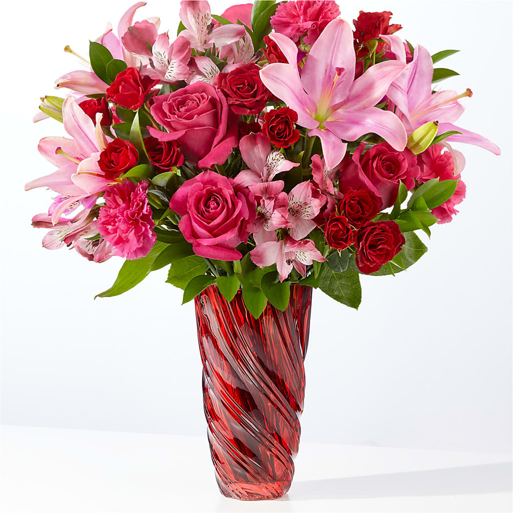 In Love Bouquet with Luxe Swirl Vase – Joy Flowers, Hicksville NY