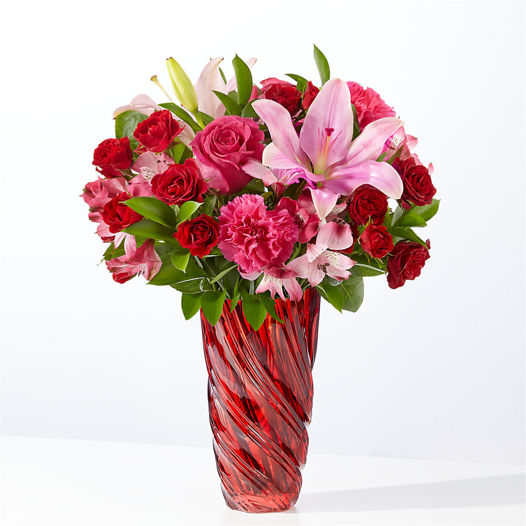 In Love Bouquet with Luxe Swirl Vase – Joy Flowers, Hicksville NY