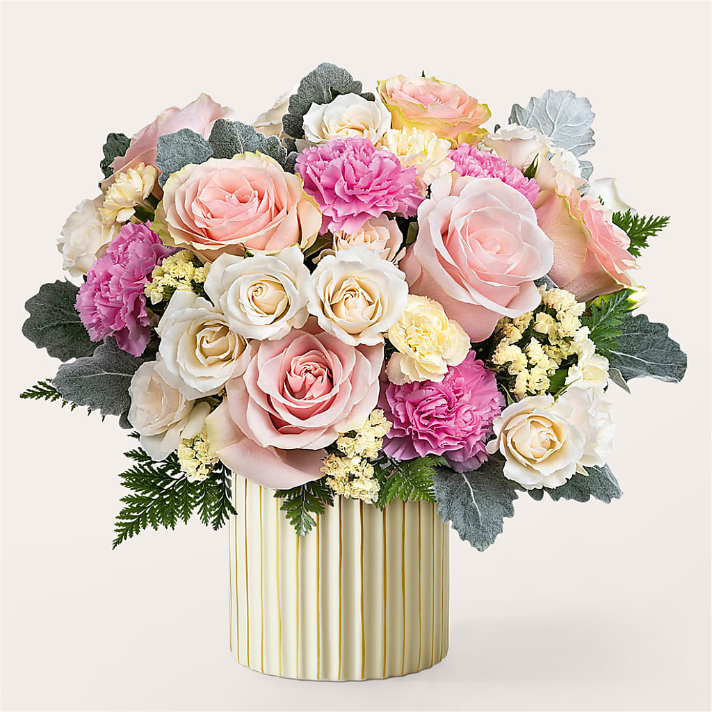 Blissful Moments Bouquet with Ivory Vase – Joy Flowers, Hicksville NY