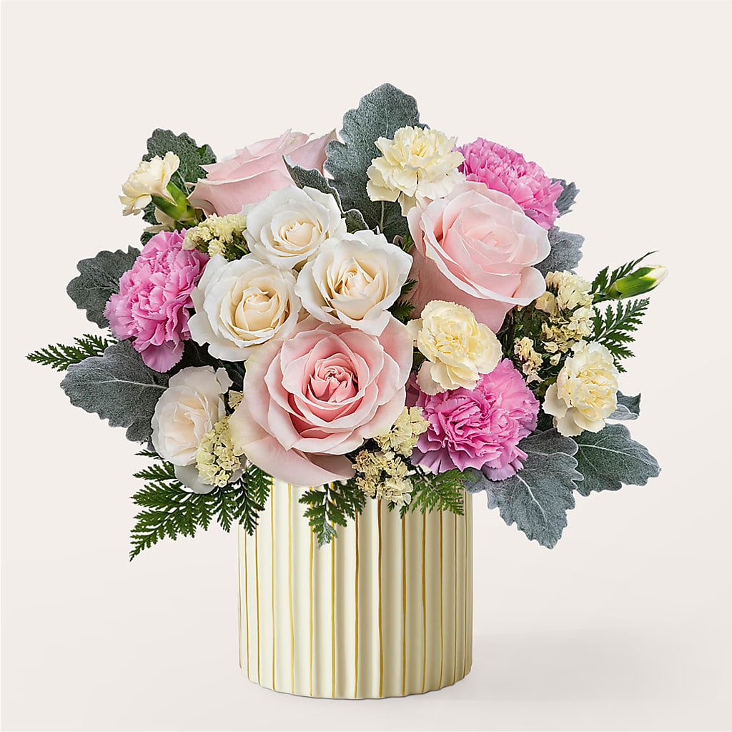 Blissful Moments Bouquet with Ivory Vase – Joy Flowers, Hicksville NY