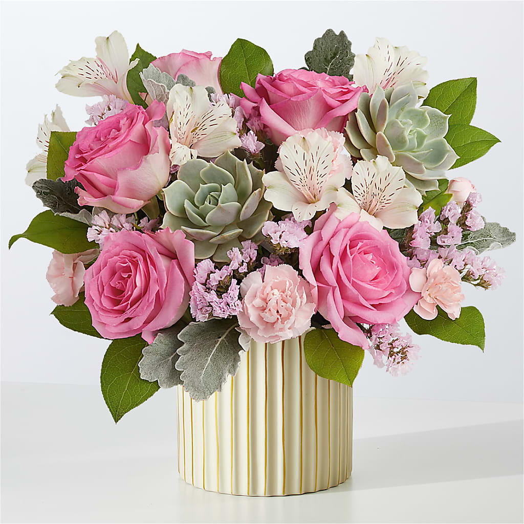 Dusty Rose Bouquet with Ivory Vase – Joy Flowers, Hicksville NY