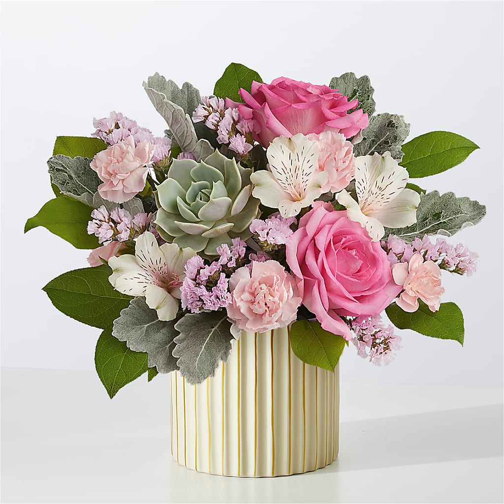 Dusty Rose Bouquet with Ivory Vase – Joy Flowers, Hicksville NY