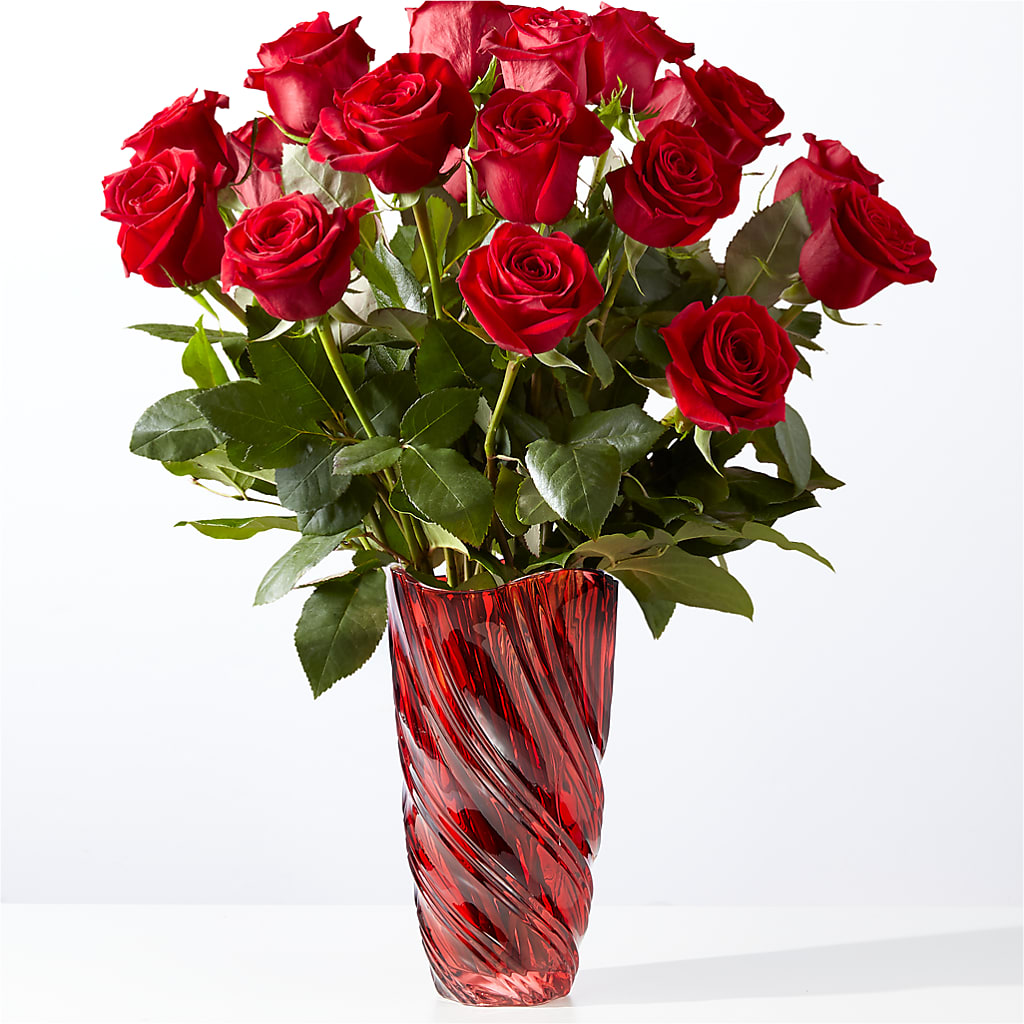 Classic Love Red Rose Bouquet with Luxe Swirl Vase – Joy Flowers, Hicksville NY