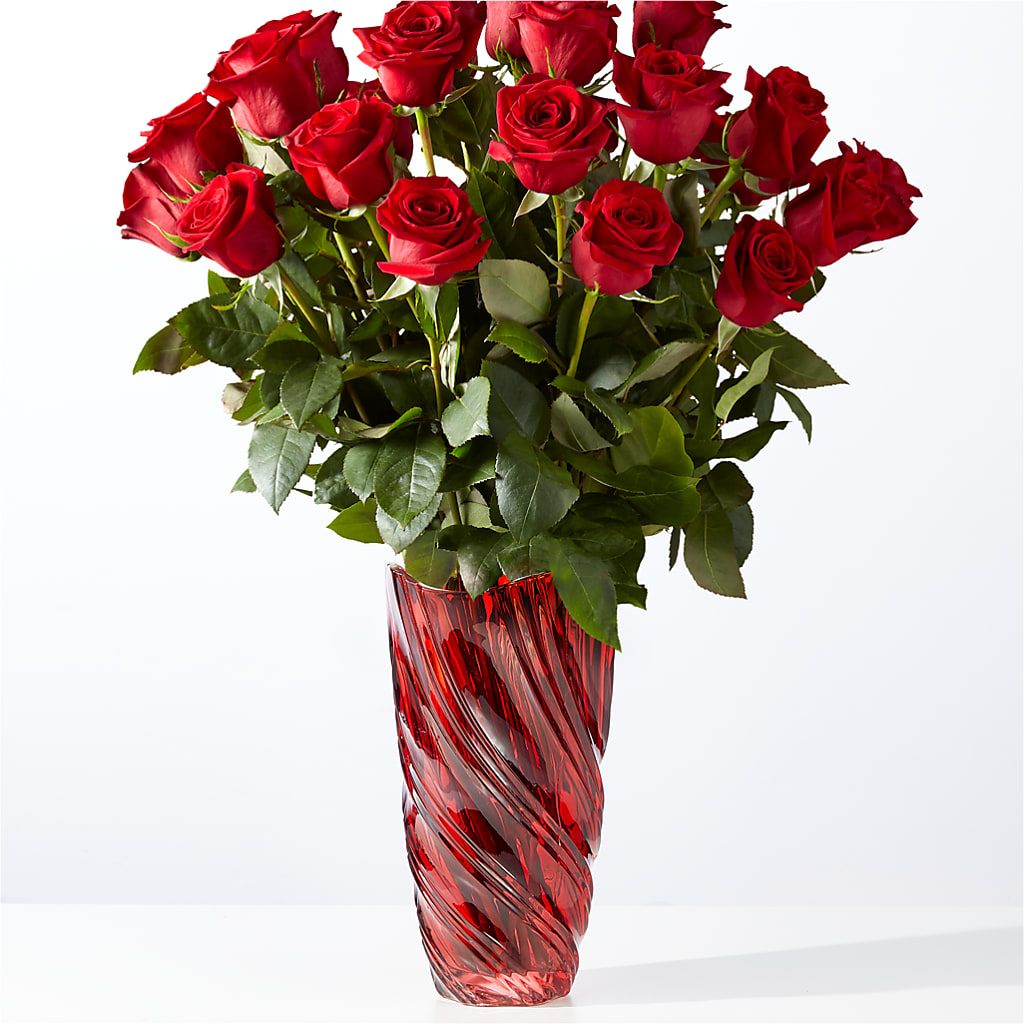 Classic Love Red Rose Bouquet with Luxe Swirl Vase – Joy Flowers, Hicksville NY