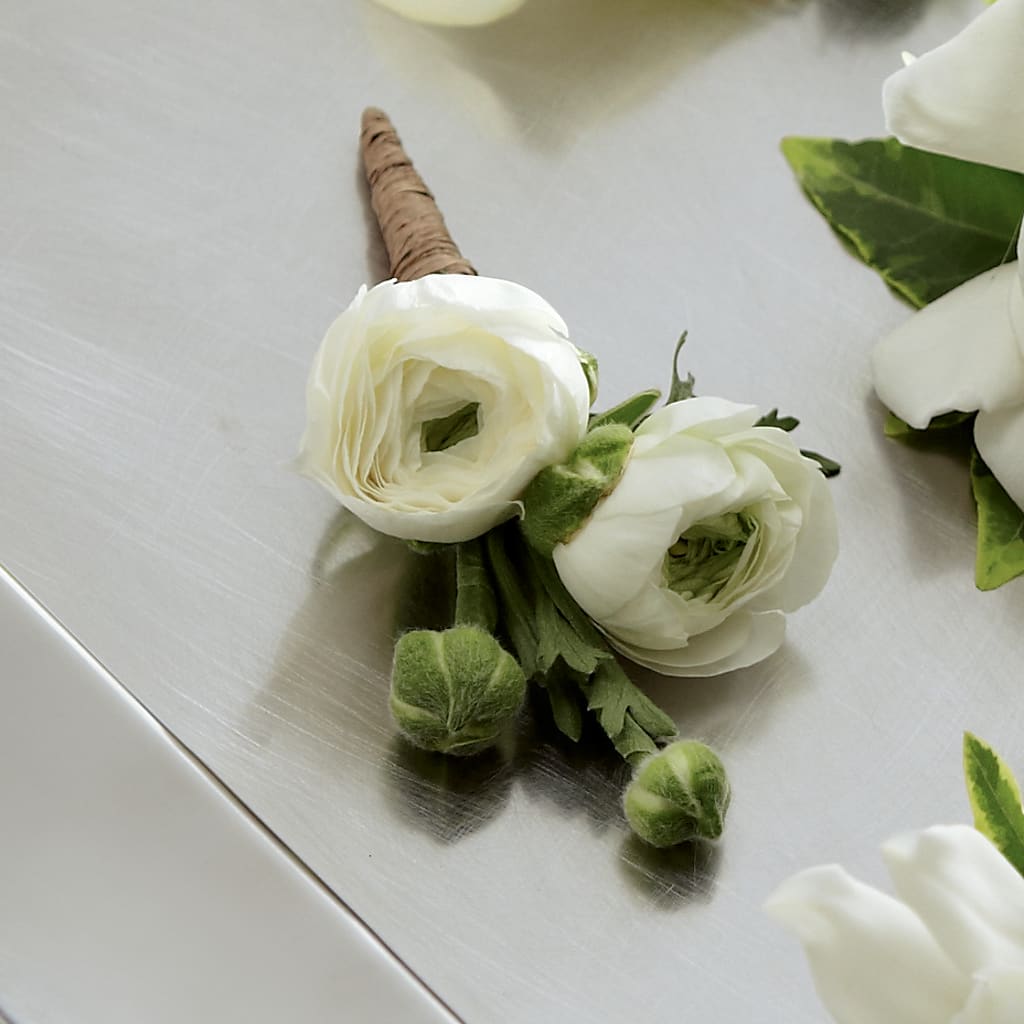 White Ranunculus Boutonniere – Joy Flowers, Hicksville NY
