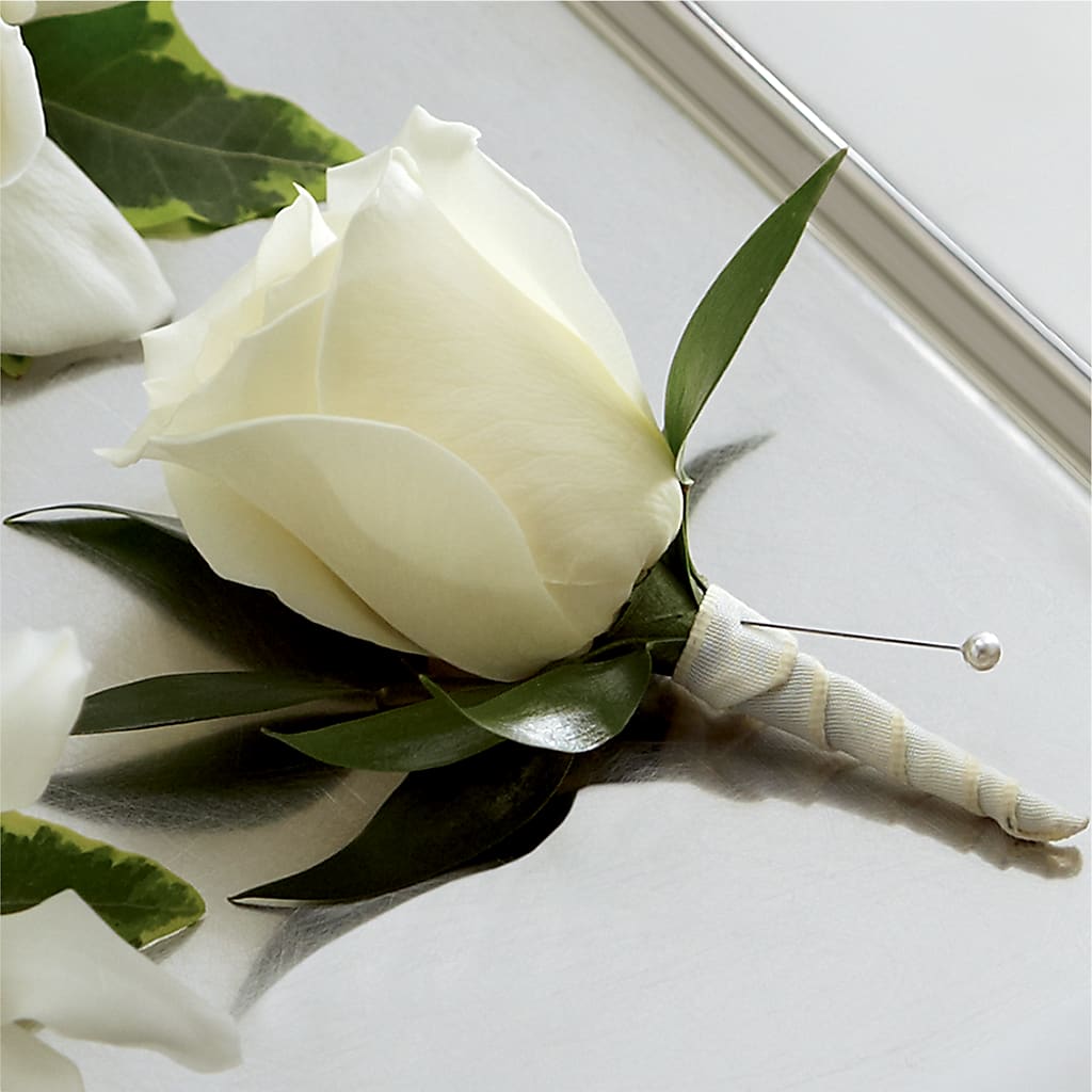 White Rose Boutonniere – Joy Flowers, Hicksville NY