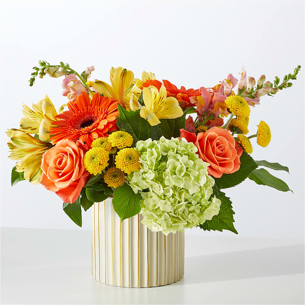 Autumn Sunshine Bouquet with Ivory Vase –  Joy Flowers, Hicksville NY
