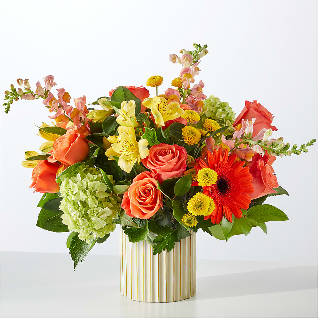 Autumn Sunshine Bouquet with Ivory Vase –  Joy Flowers, Hicksville NY