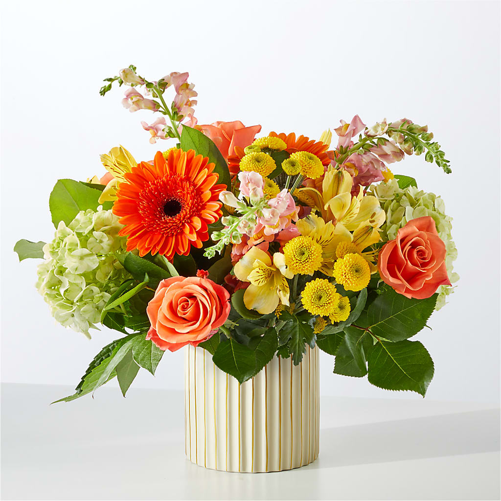 Autumn Sunshine Bouquet with Ivory Vase –  Joy Flowers, Hicksville NY