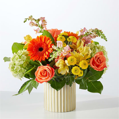 Autumn Sunshine Bouquet with Ivory Vase –  Joy Flowers, Hicksville NY