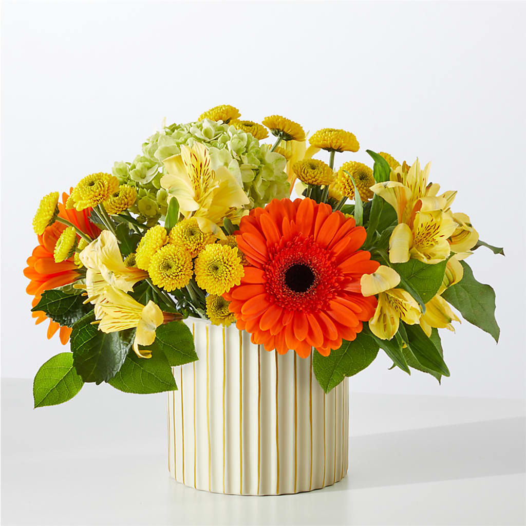 Autumn Sunshine Bouquet with Ivory Vase –  Joy Flowers, Hicksville NY