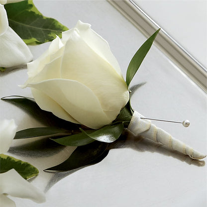 White Rose Boutonniere –  Joy Flowers, Hicksville NY